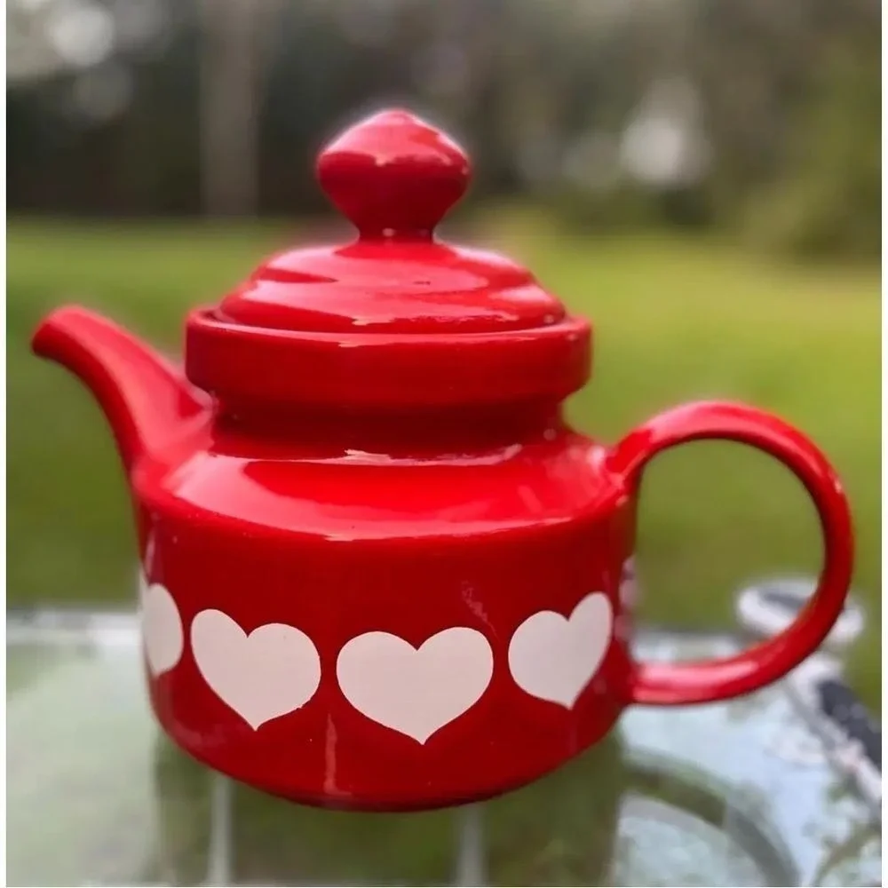Vintage Wächtersbach‎ Red Heart Teapot W. Germany Ceramic White Hearts